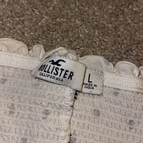 White Strapless Tank Top with Ruffles and Polka Dots - Picture 2 of 2